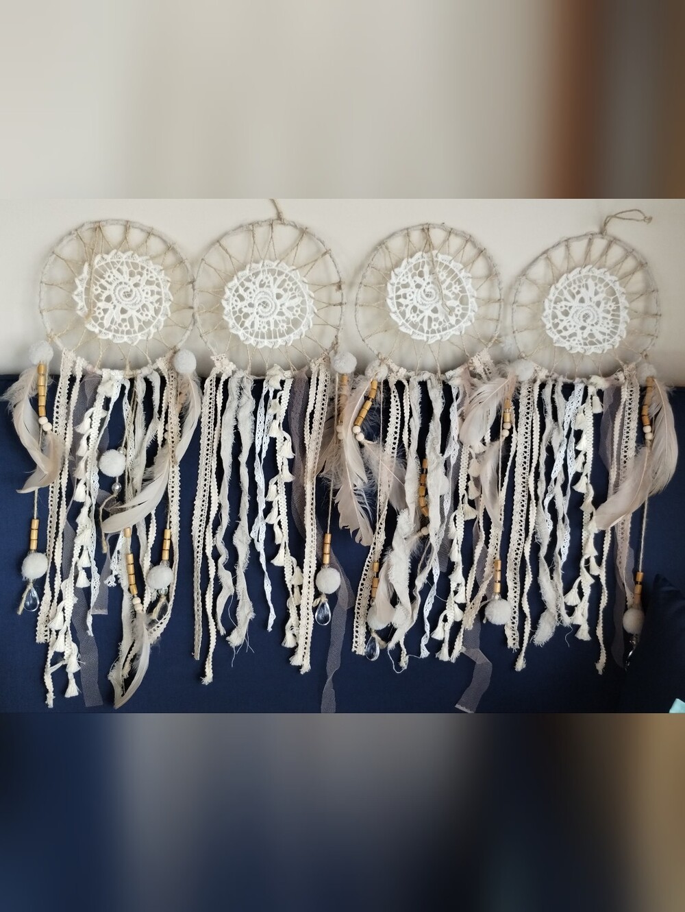 (4) Boho White Dreamcatcher Wall Hanging Set